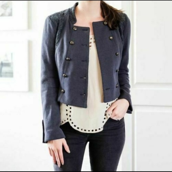 Free People We the Free Military Style Lace Detail Cropped Knit Jacket